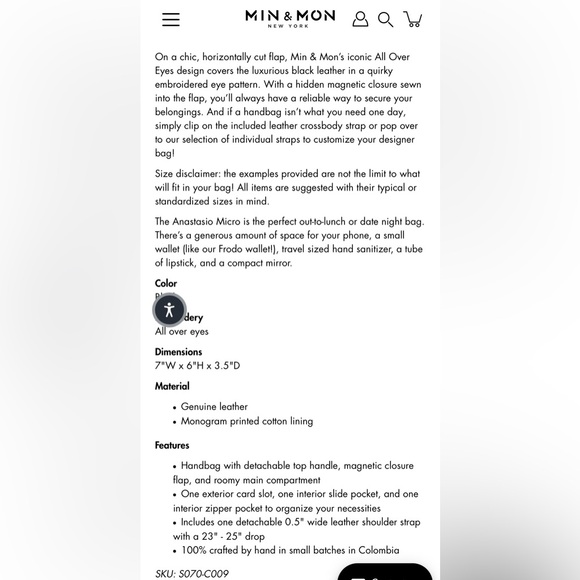 Min & Mon black Anastasio micro crossbody leather bag- eyes all over - Picture 7 of 7